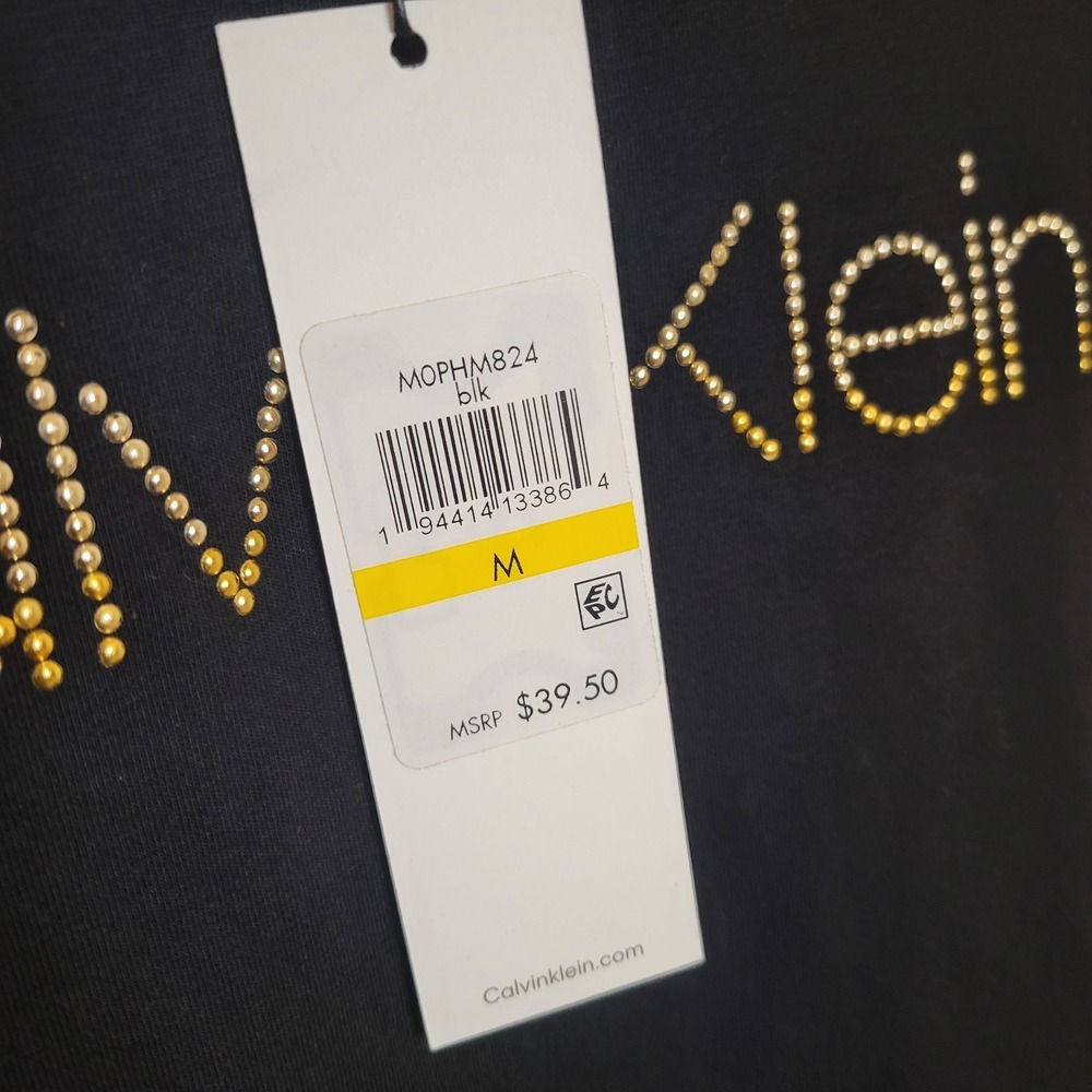 Women's T-Shirt Calvin Klein Black Size Medium NWT Stretch Casual Comfort Stud - Picture 3 of 11